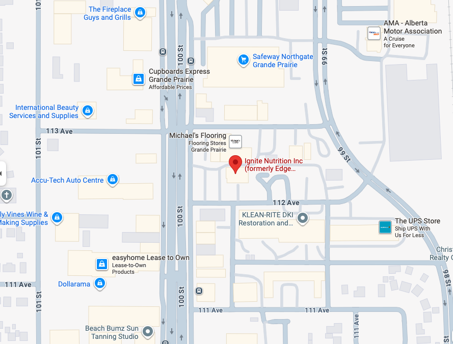Mapped location of Ignite Nutrition Grande Prairie (in BPM Fitness Gym)